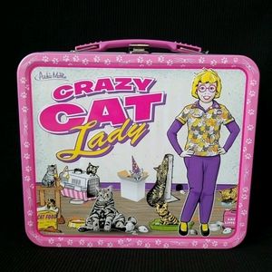 Archie McPhee CRAZY CAT Lady Lunch Pail Metal Storage School Box